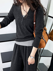 Buttoned Long Sleeves Hooded T-Shirts Top + Vest Top + Wide Leg Drawstring Elasticity Pants Bottom Three Pieces Set
