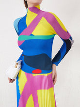 Contrast Color Pleated Long Sleeves Mock Neck T-Shirts Tops