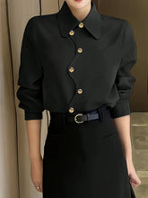 Long Sleeves Loose Buttoned Solid Color Lapel Blouses&Shirts Tops