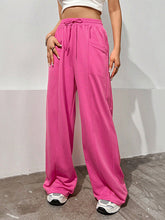 Drawstring Elasticity Solid Color High Waisted Loose Trousers Pants