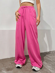 Drawstring Elasticity Solid Color High Waisted Loose Trousers Pants