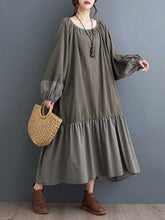 Elasticity Pleated Split-Joint A-line Loose Round-neck Midi Dresses