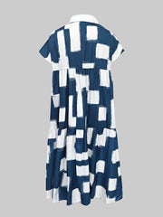 A-line High Waisted Buttoned Contrast Color Pleated Pockets Lapel Midi Dresses