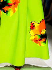 A-Line Loose Flower Print Pleated Pockets Skirts Bottoms