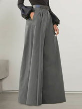 Pleated Solid Color Split-Joint High Waisted Loose Trousers Pants