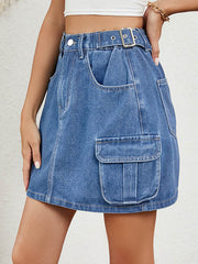 Adjustable Elasticity Pockets Split-Joint High Waisted Loose Skirts Bottoms