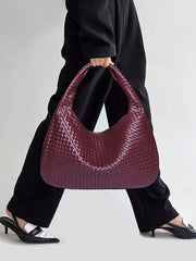 Geometric Solid Color Split-Joint Woven Zipper Handbags Bags