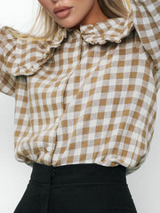 Plaid Long Sleeves Loose Peter Pan Collar Blouses&Shirts Tops
