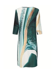 Printed Split-Joint Loose Short Sleeves Round-neck Mini Dresses