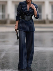 Printed Striped Loose Trousers Suit Pants