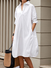 Pleated Solid Color Split-Joint Long Sleeves Loose Lapel Shirt Dress Midi Dresses