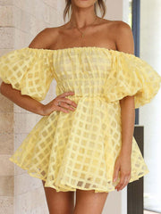 Elasticity Solid Color Split-Joint High Waisted Loose Off-The-Shoulder Mini Dresses