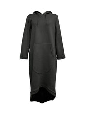 Drawstring Solid Color Split-Joint High-low Long Sleeves Hooded Midi Dresses