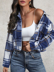 Buttoned Plaid Pockets Split-Joint Long Sleeves Loose Lapel Outerwear Jackets