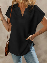 Solid Color Loose Short Sleeves V-Neck T-Shirts Tops
