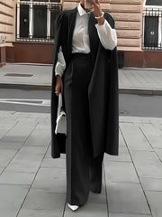Pleated Solid Color Split-Joint Loose Outerwear Cape