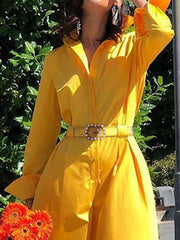 Solid Color Split-Joint Long Sleeves Loose Lapel Jumpsuits
