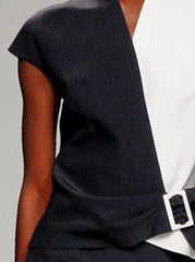 Contrast Color Split-Joint Loose Short Sleeves V-neck T-shirts