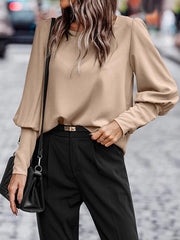 Buttoned Long Sleeves Loose Round-neck Blouses&shirts Tops