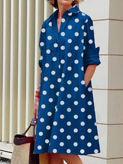 Vintage Long Sleeves Polka Dot Lapel Midi Dresses