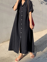Vintage Solid Color Short Sleeve Loose Casual Midi Dress