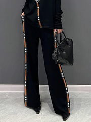Contrast Color Pockets Loose Wide Leg Trousers Pants