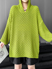Hollow Solid Color Long Sleeves Loose Hooded Sweater Tops