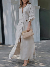 Long Sleeves Loose Split-Joint Split-Side V-Neck Maxi Dresses Shirt Dress