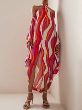 Irregular Clipping Printed Split-Front Halter-Neck Maxi Dresses