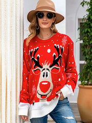Casual Loose Long Sleeves Printed Round-Neck Sweater Tops