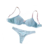 Blue Mesh Patchwork Splicing Thin Strap Strappy Semi Sheer Lightweight Lace Underwear Briefs Lingerie Set