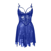 Blue Plus Size Mesh Deep V Lace Nightgown Side Slit Maxi Lingerie Set Lingerie Dress Set