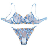 Erotic French Style Sweet Mesh Embroidery Lace Bra See Through Pures Underwear Seductive Lingerie Set
