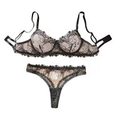Erotic Mesh Floral Embroidery Hollow Out See Through Bra Triangle Pantiess Seductive Underwear Clothing Lingerie Set