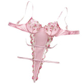Erotics Western Style Pink Floral Embroidery Sensual Mesh Backless Alluring Attractive Breathable Premium Erotic