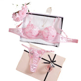 European American Suit Fresh Style Floral Embroidery Bra Lingerie Set Attractive Erotic