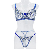 Exotic Fairy Lingerie PushUp Bra Embroidered Tulle Sheer Mesh 3Piece Transparent Wear