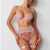 Lingeries Elegant Bra 3PC Set with Leg Circles Sissy Solid Color Eyelash Lace Patchwork Bra Sets