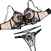 French See Through Embroidery Bra Panty Floral Flowers Pattern Gorgeous Charming Stunning Lingerie Set