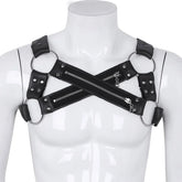 Faux Leather Harness Mens Lingerie Night Clubwear Shoulder Body Chest Muscle Harness Belt Male Straps with Metal O-rings