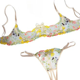 French Floral Embroidery Western Bra Crotchless Open Lace Erotic Suits