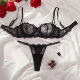 French Lace Transparent Half Cup Bras Erotic Seductive Underwearss Clothingss Seductive Lingerie Set