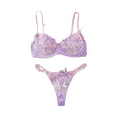 French Styles Purple Satin Color Block Floral Embroidery