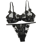 Fresh Floral Embroidery Applique Mesh Bra Lingerie Sets Erotic Exotic Suits