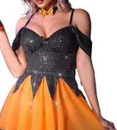 Halloween Cosplay Party Yellow Dress Cloak Cape Clubwear Uniform Hollow Out Dress Erotic Witch Lingerie Set