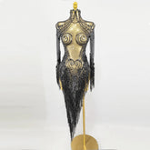 Selling Black Rhinestone Tassel Long Dress Evening Gown Shiny Latin Dance Performance