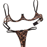Leopard Three Points Bra Crotchless Open Panty See Through