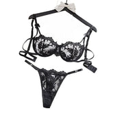 Mesh Flower Embroidery Adjustable Straps Pure See Through Bra Thongss Erotic Seductive Underwears Lingerie Set