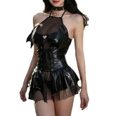 Naughty Witch Lingerie Cosplay Uniform PULeather Open Crotch Kawaii Transparent Chest Jumpsuit Rabbit Costumes
