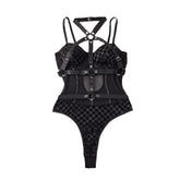 Black Lattice Cross Strapping Halter Patchwork Mesh Erotic
